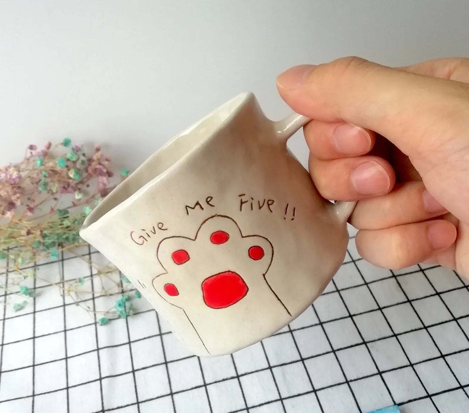 Handmade Ceramic Cat Cup: Personalized Coffee Gift For Cat Mom (7oz)