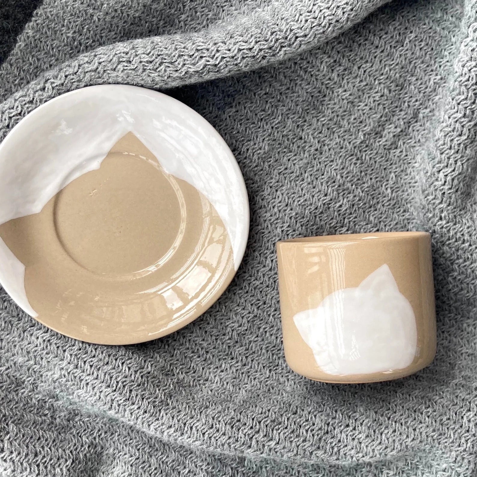 Handmade Ceramic Cat Espresso Cup with Saucer: Pottery For Cat Mom (3.5oz)