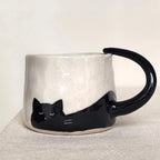 Handmade Ceramic Cat Coffee Mug with Tail Handle – 280 ml (9.5 oz)